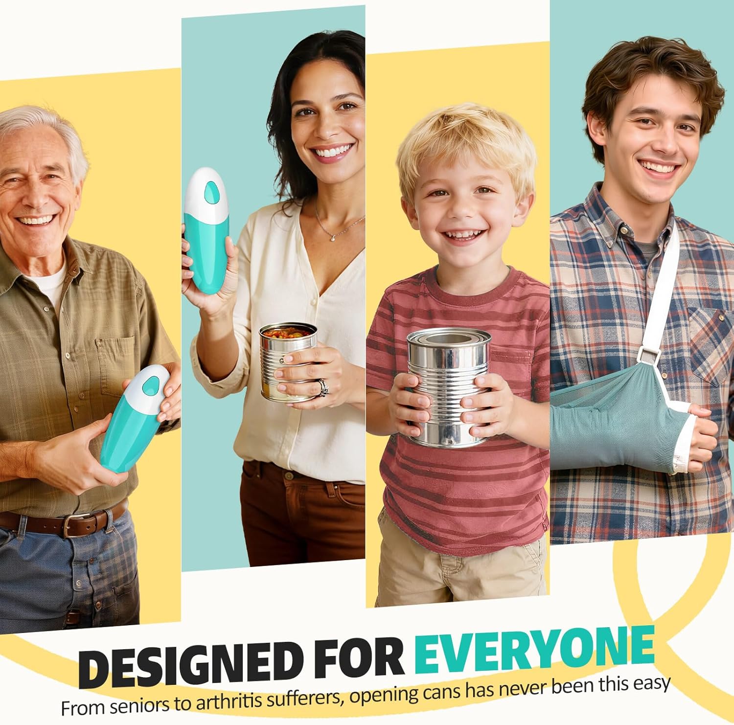 Handsfree One Touch Electric Can Opener, Smooth Edge Automatic Can Opener Fits All Can Sizes, Handheld Battery Operated Easy and Safe Kitchen Gadget for Seniors with Arthritis