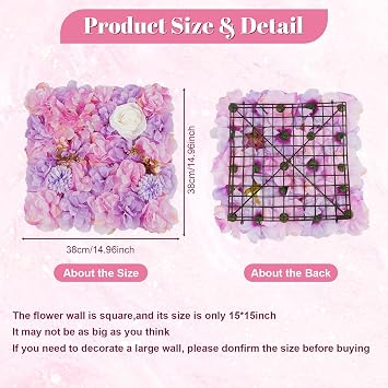 12Pcs Artificial Flower Wall Panel 3D Floral Backdrop Wall 15 X 15 Flower Panel Decor Flower Backdrop Faux Rose Panels for Party Home Background Decor, Pink
