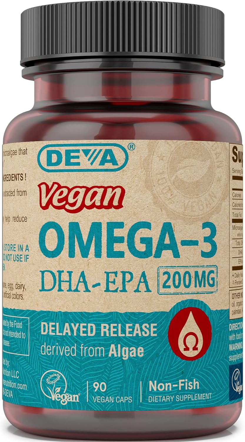 Deva Vegan Omega3 DHA 200mg, from Algae, NonFish, Delayed