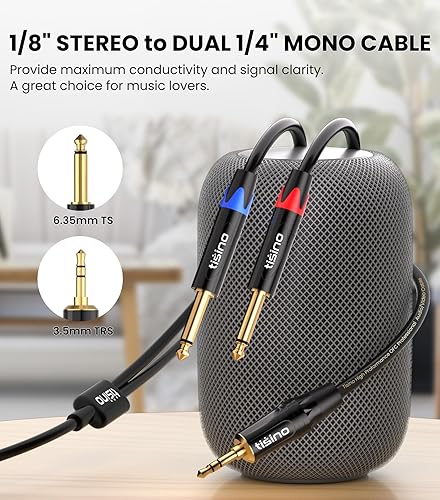 Miniatura 2 de TISINO - Cable TRS estéreo de 18" a dual TS mono con divisor en Y de 14", cable estéreo con miniconector auxiliar de 3.5 mm a conector de 6.35 mm, 1