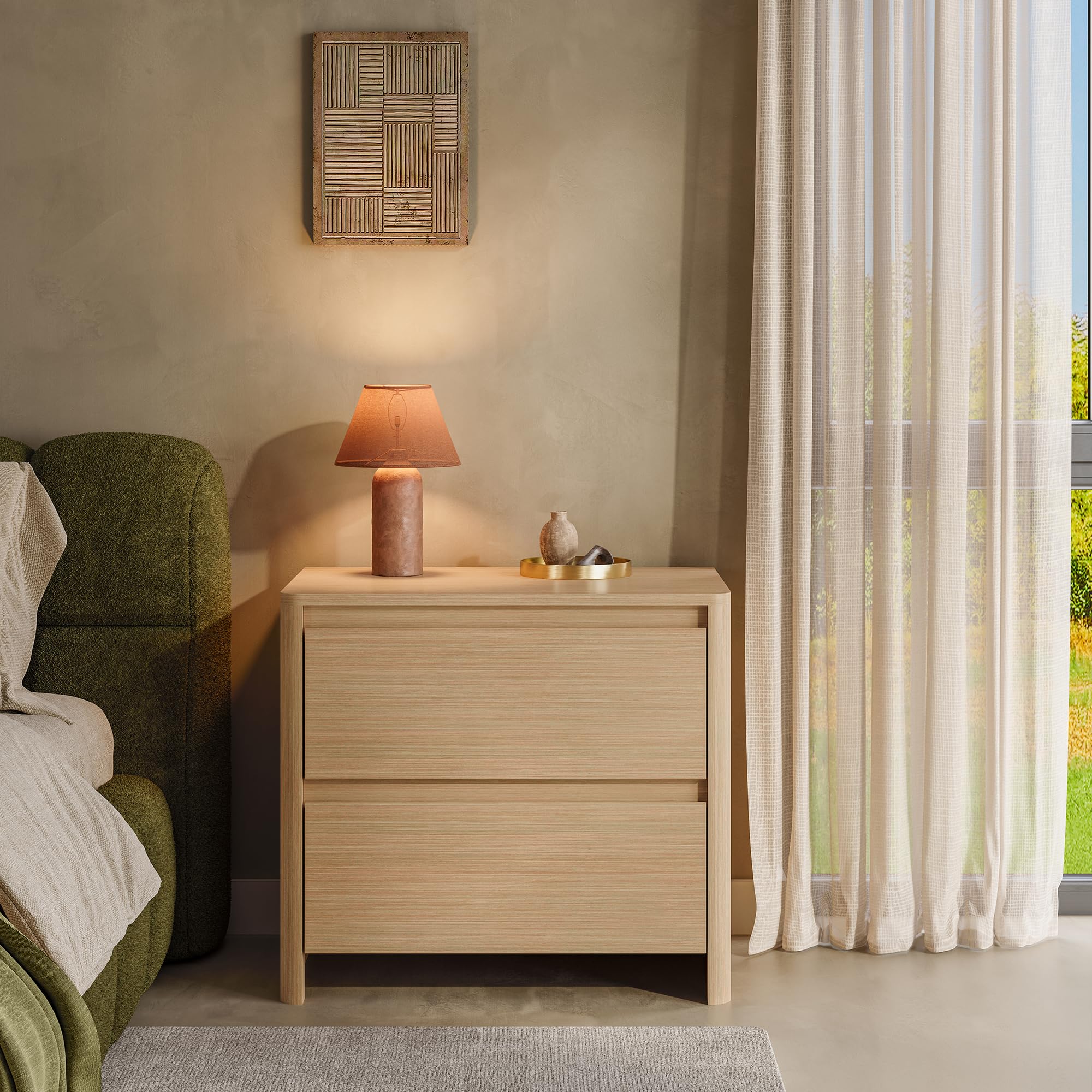 [en.casa] Comodino Moderno con 2 Cassetti 54x60x40 cm Effetto Rovere