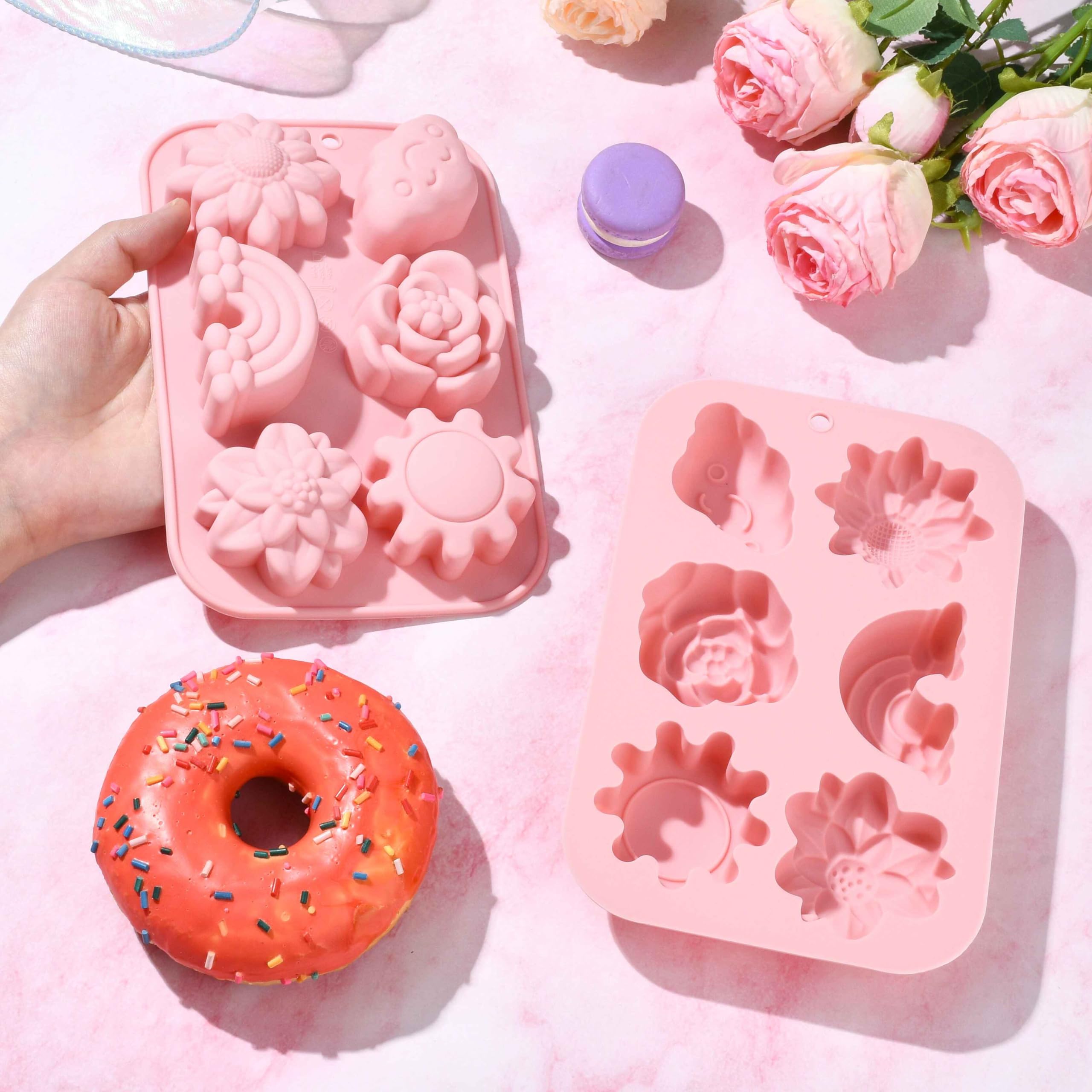 UR URLIFEHALL 2 Pcs Silicone Moulds Rainbow Sun Flower Shaped Chocolate Moulds for Candy Homemade Fondant Cake Cookie Reusable Baking Moulds - Image 4
