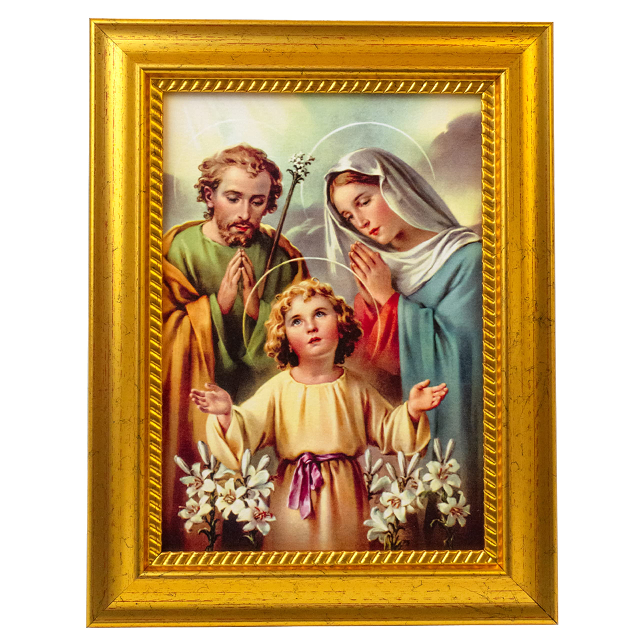 Village Gift Importers Gold Framed Holy Family Art Print | Metallic -Tone Frame | Great Catholic Gift For Baptism, First Reconciliation, Or First Holy Communion | Christian Home Décor