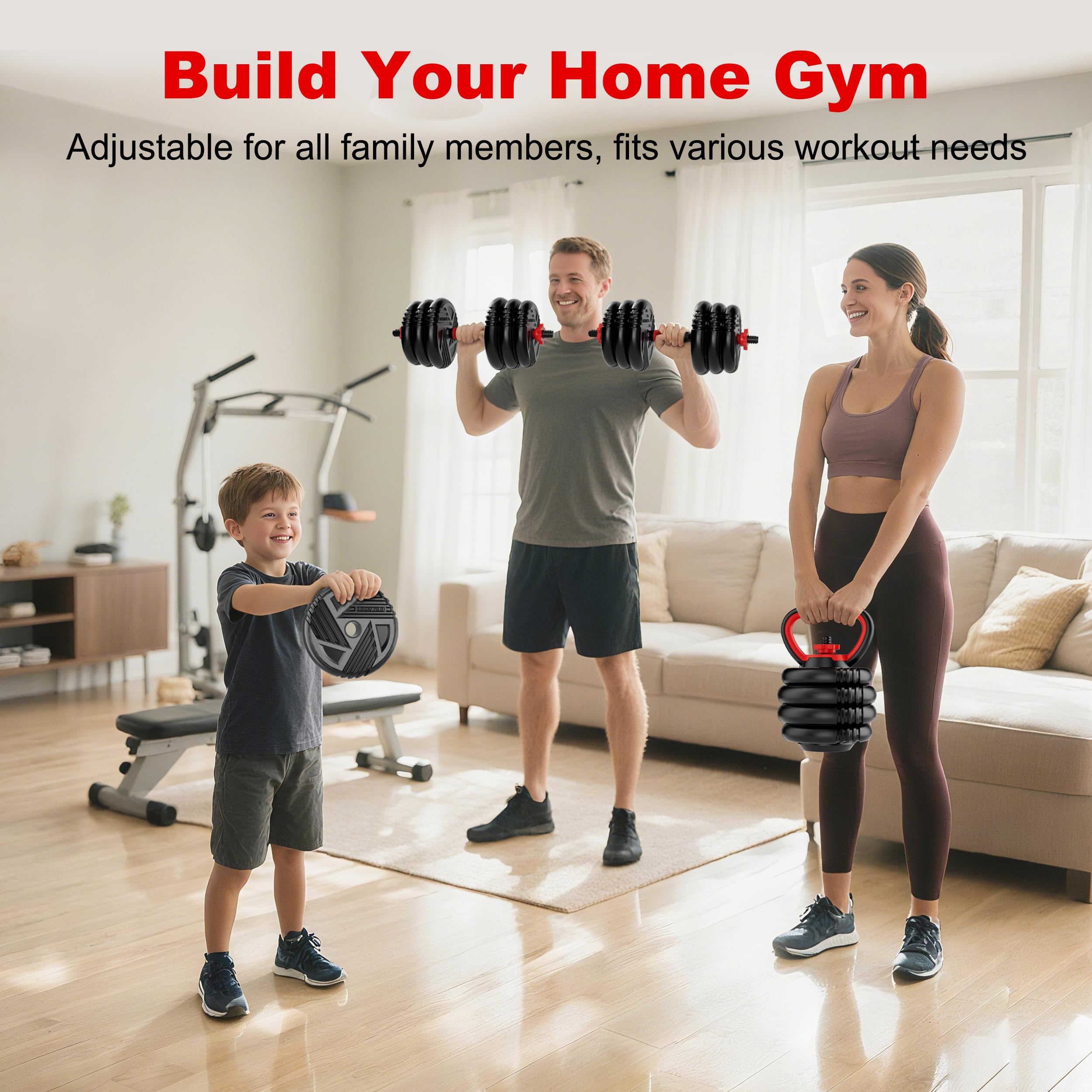 Adjustable Dumbbell Set, 20/30/45/70/90lbs, 5 in 1 Multi-Function Dumbbells | Converts to Barbell Kettlebell&Push up Stand, Free Weight Set for Home Gym Workout, Suitable for Men/Women Strength Training