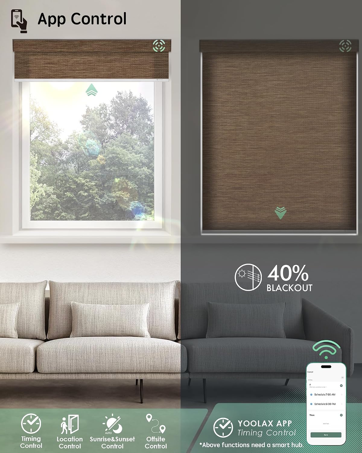 Yoolax Motorized Blinds with Remote, Light Filtering Smart Blinds Work with Alexa, Google, Automatic Roller Shades for Windows, Custom Electric Shades for Living Room Office (Eco Cocoa)