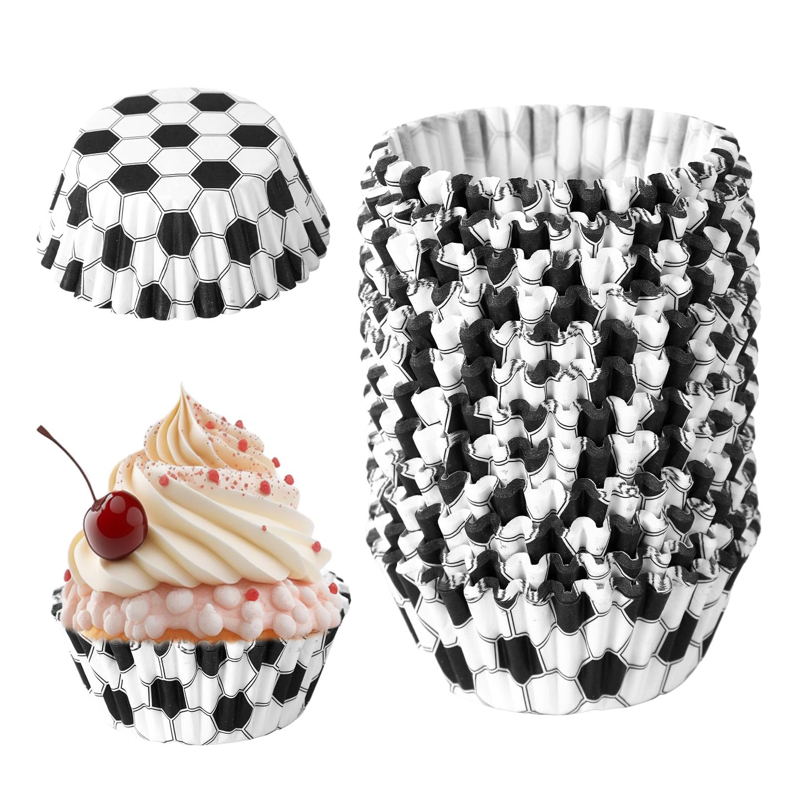 300pcs Soccer Cupcake Liners, Football Muffin Liners Paper Baking Cup Holder Case Sport Themed Party Favor Decoration for Cake Dessert Candies Wedding Birthday