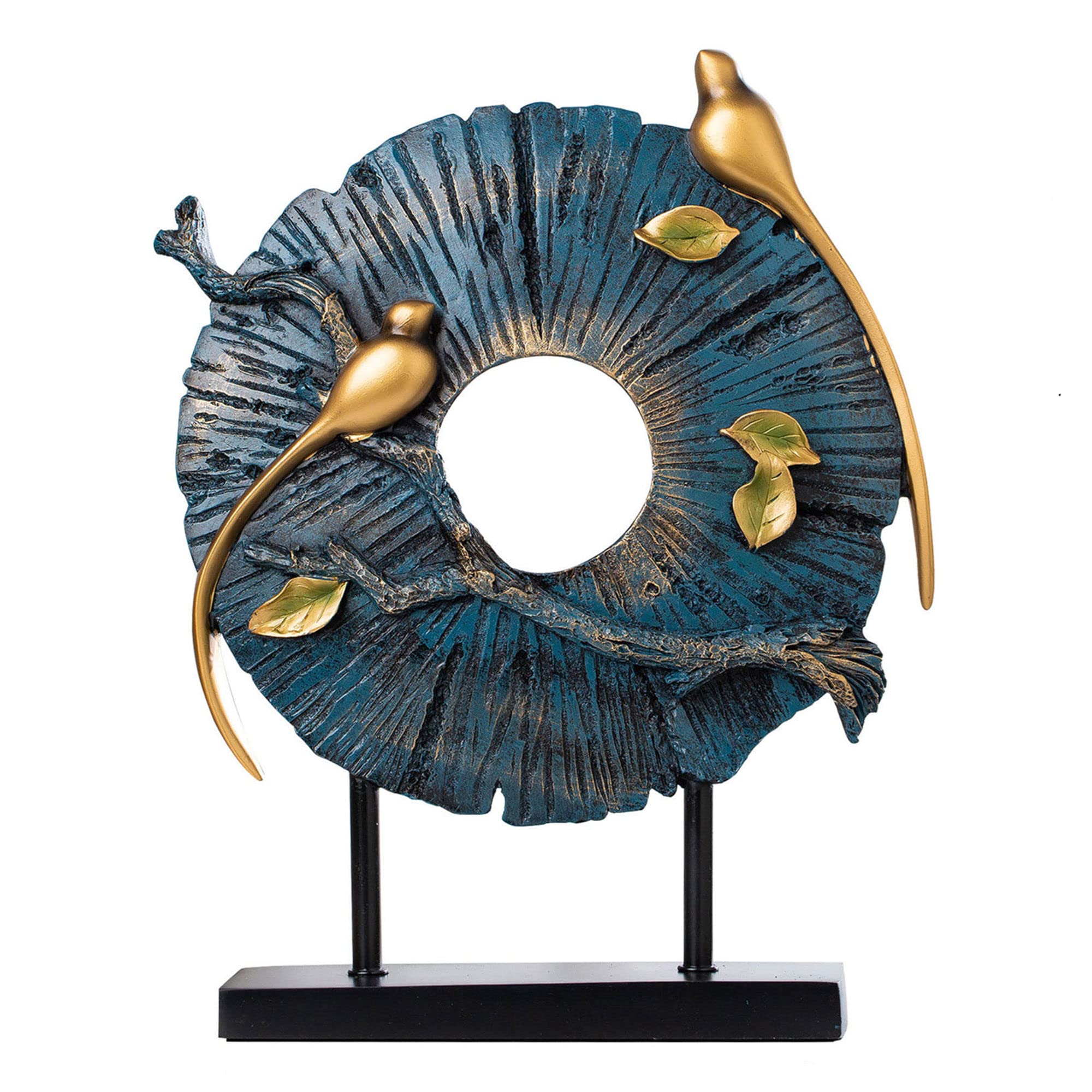 MAYIAHO Blue Statues for Home Decor Figurines Sculptures 16" Large Gold Screen Bird Center Table Living Room Resin Big Shelf Accents Bookshelf Fireplace Items Christmas Unique.