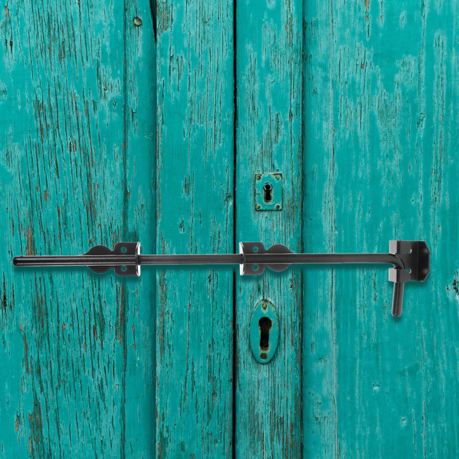Operitacx Loquet de Porte de Hangar en Fer Noir, Épais et Renforcé, Serrure Robuste pour Portails Bois et Grandes Portes, Installation Extérieure Solide et Sécurisée