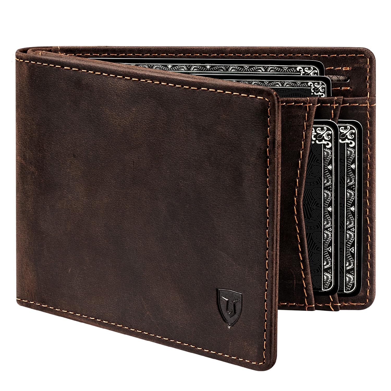 LORZOR Full Grain Vintage Leather Wallet for Men, Minimalist Front Pocket Mens Wallet Slim Bifold RFID Blocking with ID Windows, Gift for Men Dad