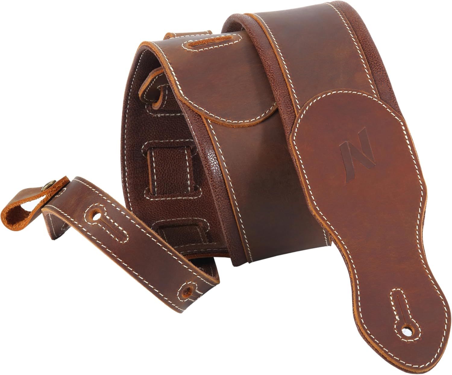 Nefelibata Guitar Strap 2.75", Double Thicken Full-Grain Leather Guitar Straps with Cable Storage Loop for Bass, Electric & Acoustic Guitar(Brown)