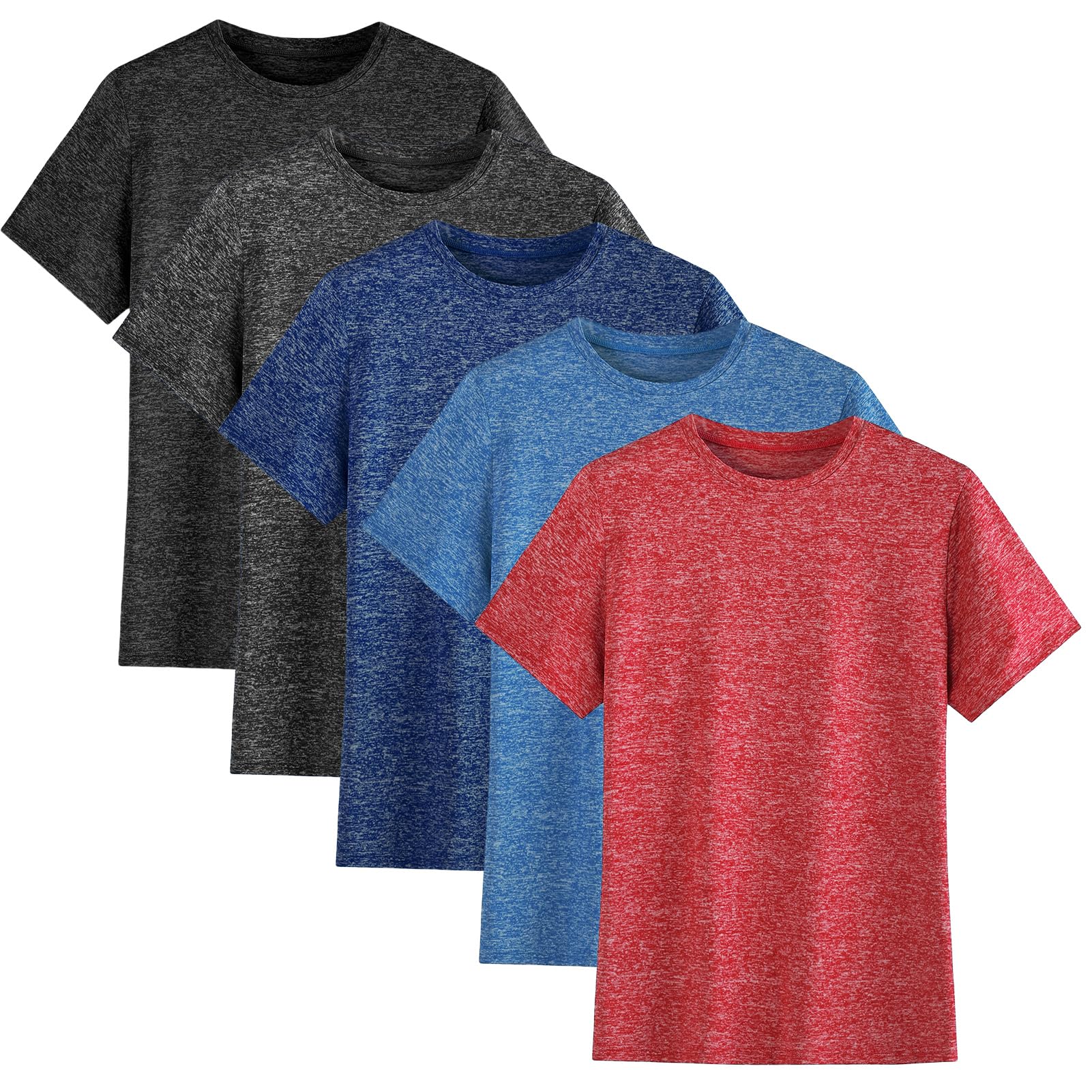 5-Pack Boys Athletic Quick Dry T-Shirts Youth Activewear Short Sleeve Tops 5-18 Years