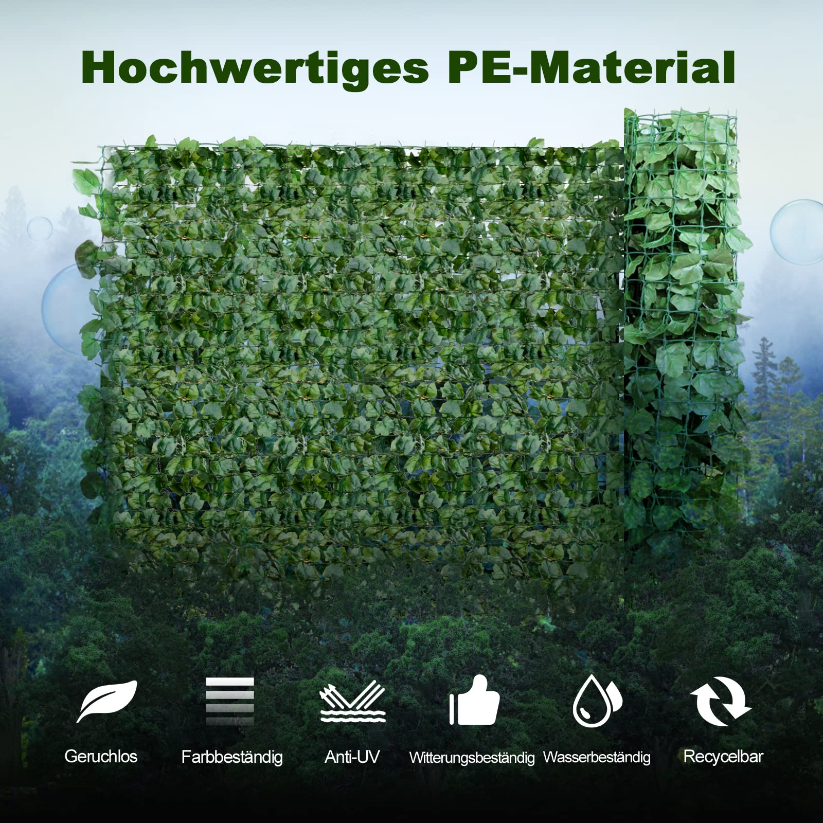 COSTWAY Künstliche Efeu Garten Sichtschutz, Balkonsichtschutz Blätteroptik Windschutz, Pflanzenwand Hecke Efeublättern, für Gartenhecken Balkon Außendekoration, Heckenpflanze Grün (150 x 240 cm)