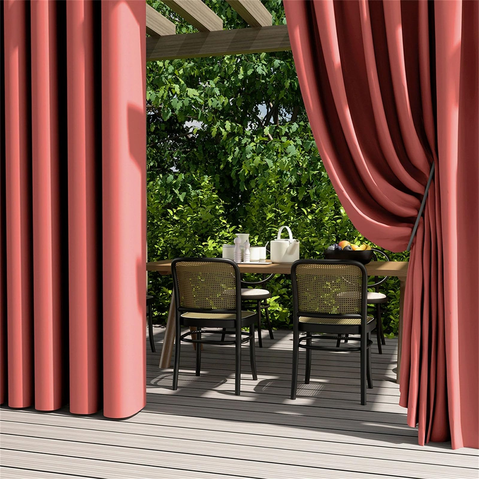 Hiseng Outdoor Curtains Waterproof Garden, 2 Panels Blackout Pergola Curtain Eyelet Top, Thick Privacy Thermal Insulated for Gazebo Patio Porch (Watermelon Red,132x137cm)