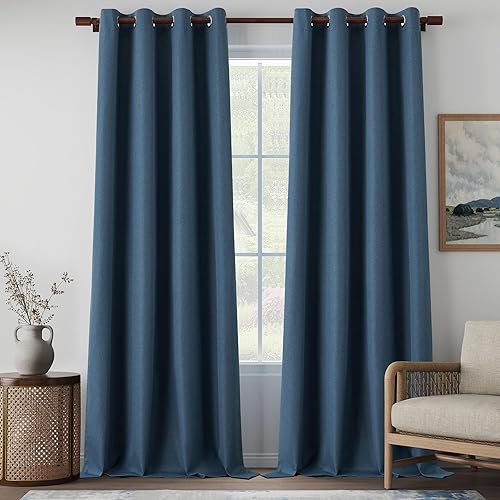 Miniatura 86 de Cortinas opacas con textura de lino gris total para dormitorio, con aislamiento térmico, cortinas cortas de 64 pulgadas, cortinas de granja con