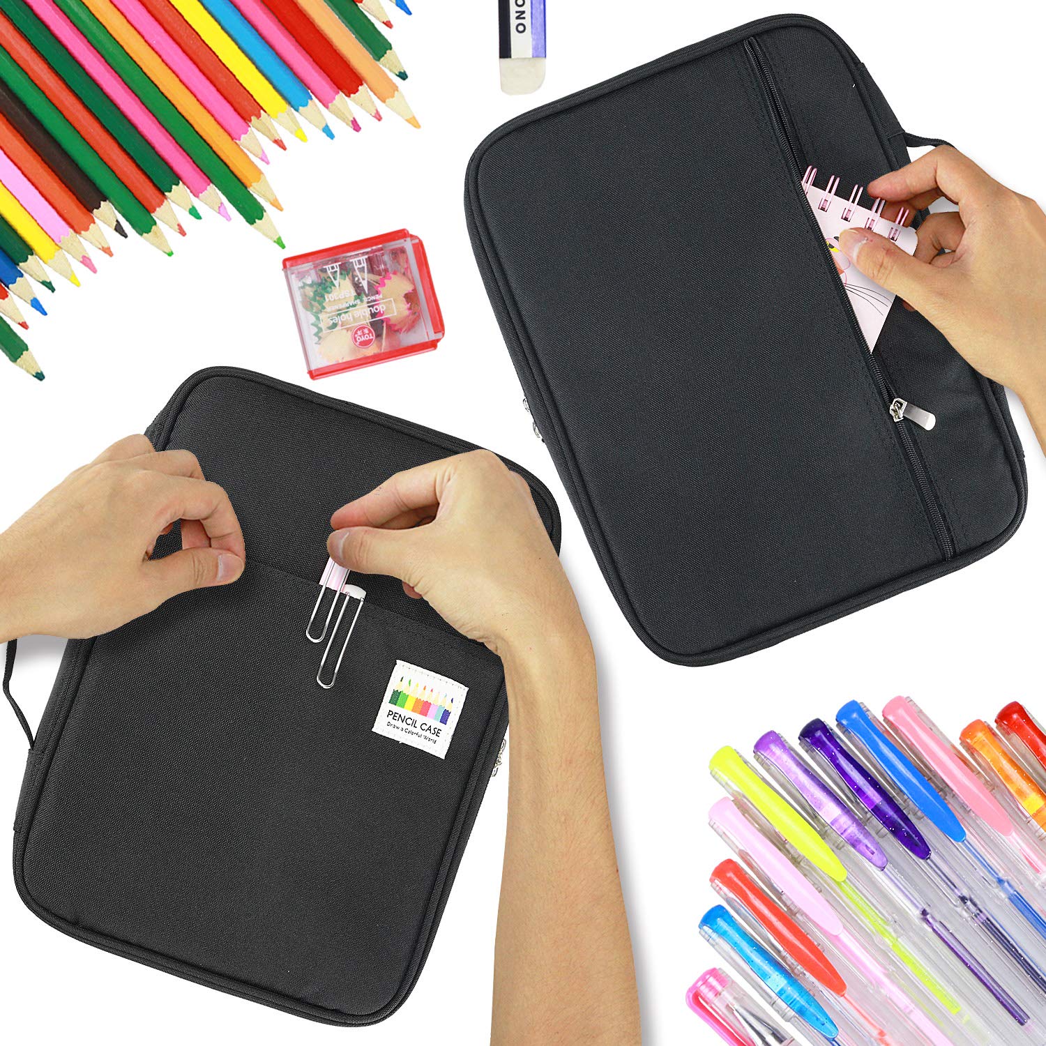 YOUSHARES Trousse à Crayons 166 emplacements 01, Noir, 11.6 x 8.5 x 2.4 inches, Voyage, Plateaux