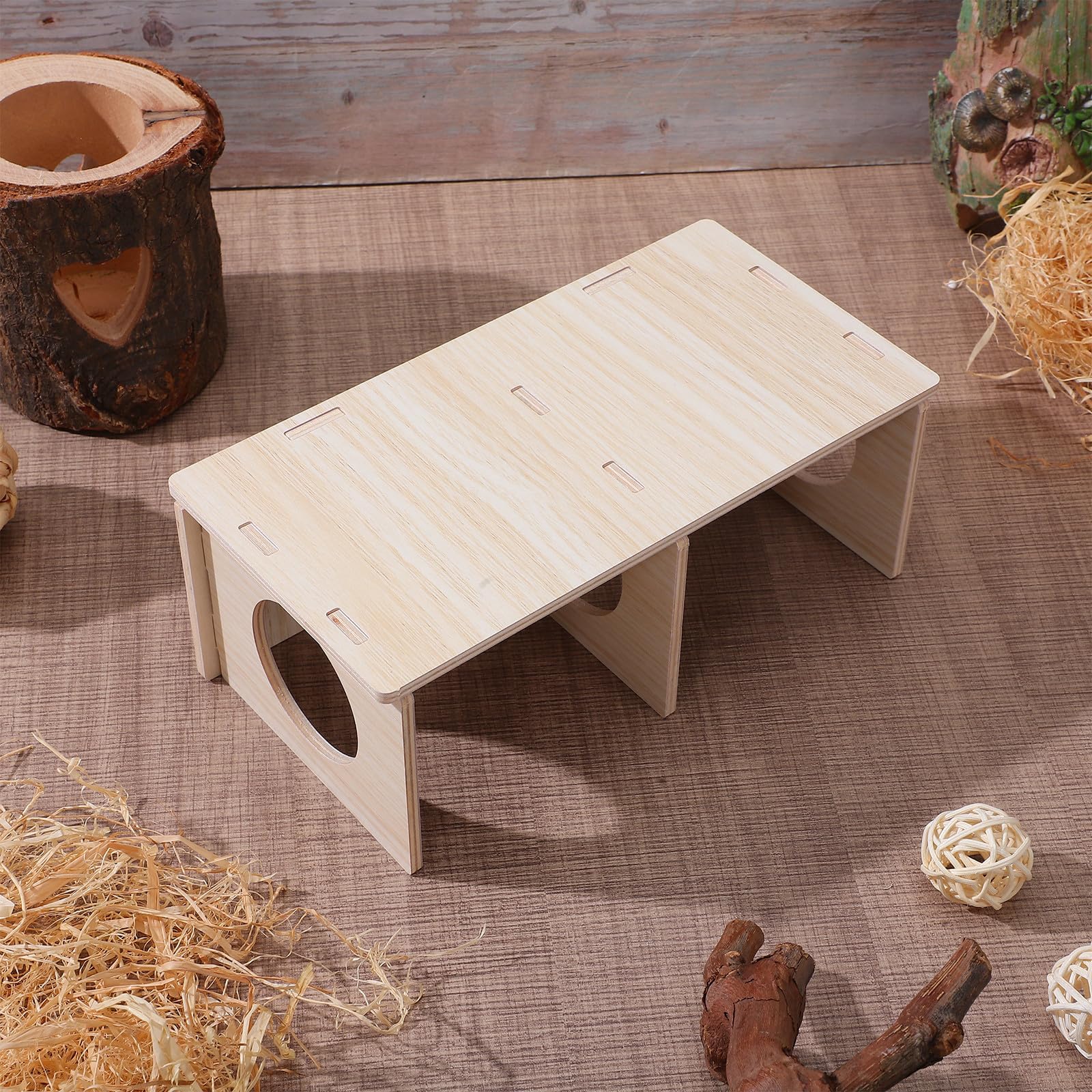 Casa de Madera para Hámster y Pequeños Animales Diseño de Dos Habitaciones y Fácil Limpieza Adecuado para Invierno y Verano
