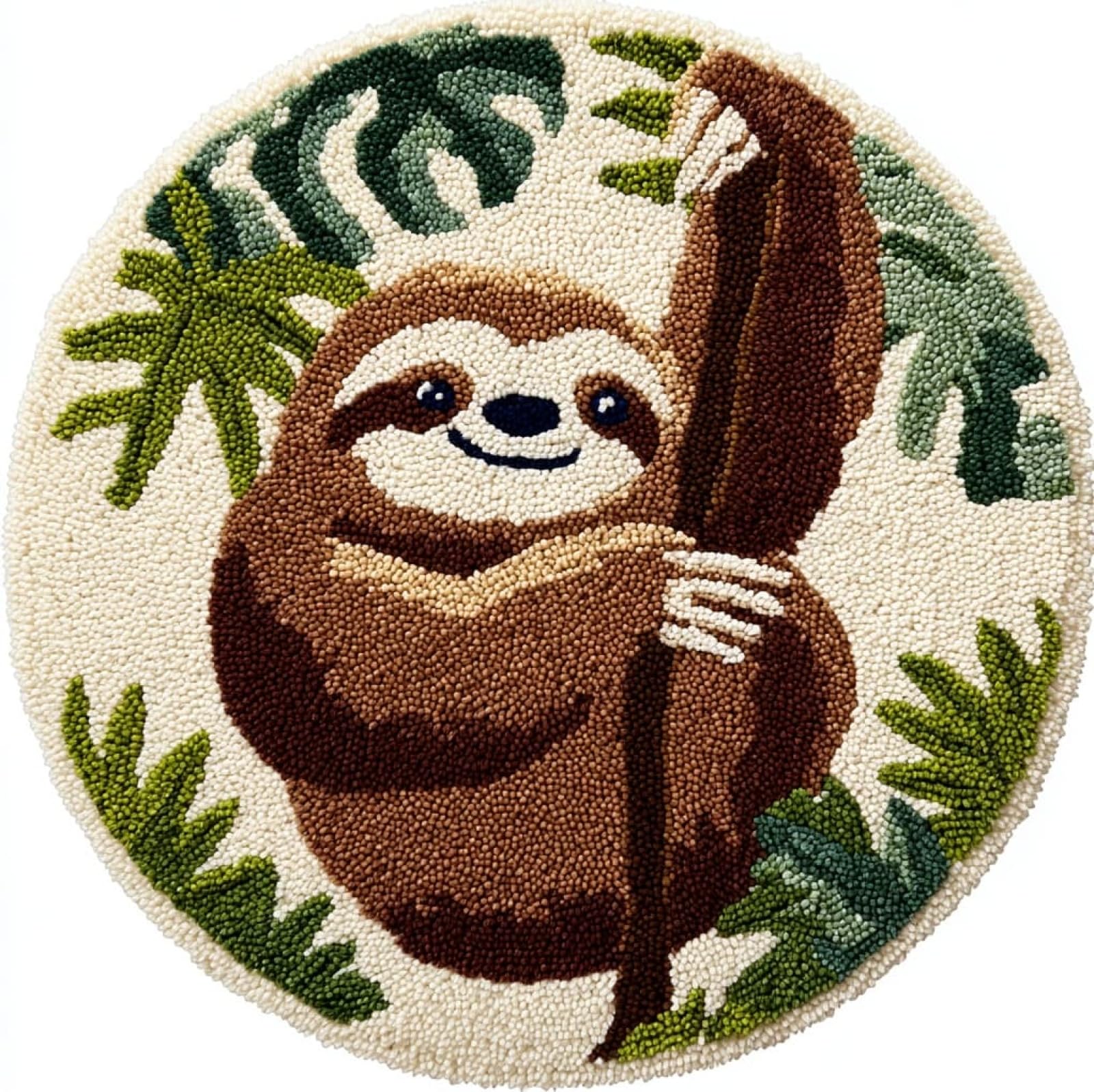 WallustrioaW DIY Carpet Latch Hook Kits,Animal Sloth,Latch Hook Rug Kits for Adults Beginners DIY Needlework Crocheting Rug Home Decor,50x50cm