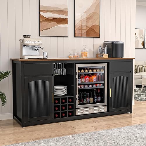 Miniatura 13 de GDLF Armario grande para barra de café con espacio para refrigerador, mini gabinete para refrigerador con almacenamiento de vino, mesa de aparador