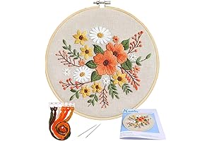KISSBUTY Embroidery Kit with Pattern, Bamboo Hoop, Color Threads, Floral Pattern for Kids