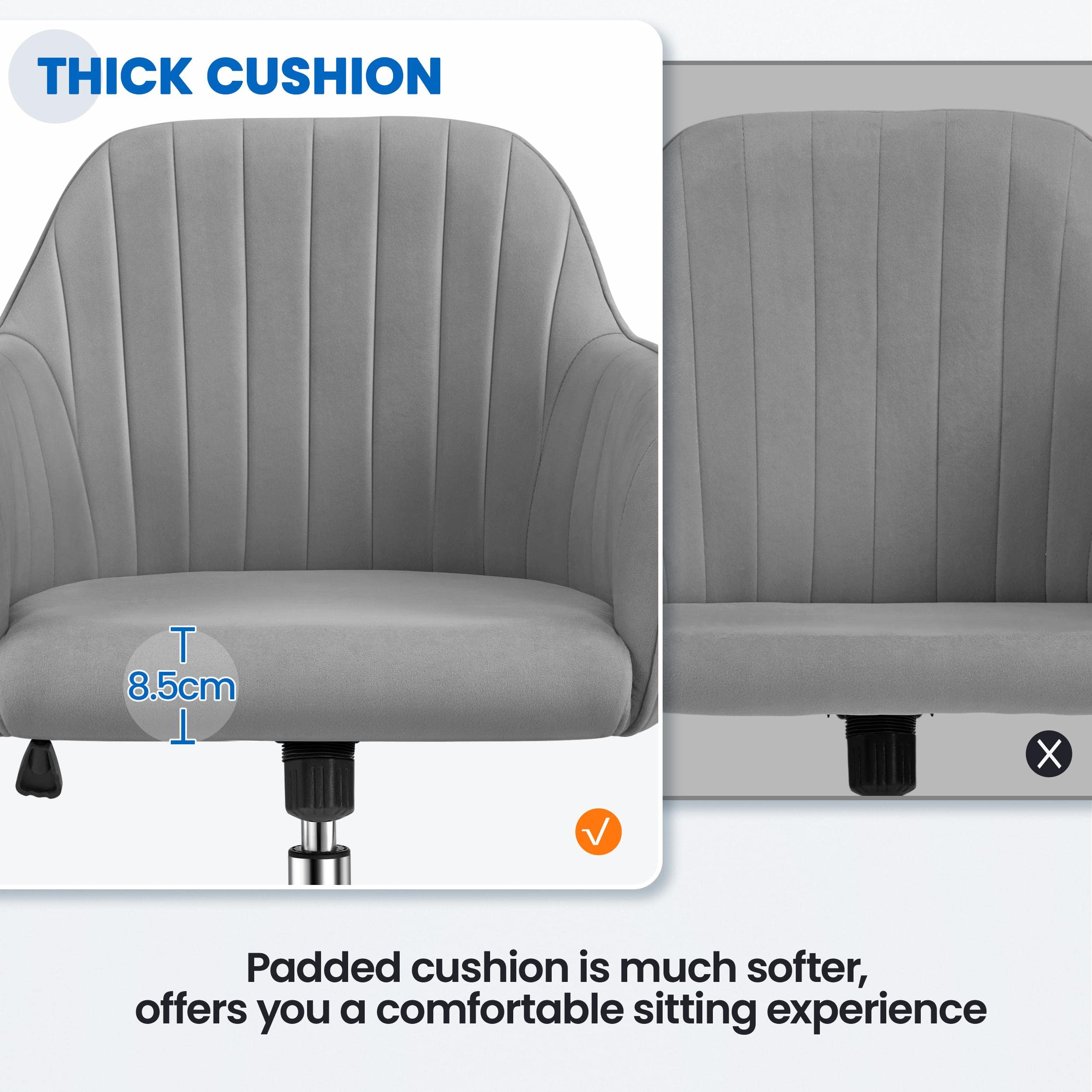 Yaheetech Chaise De Bureau Fauteuil Inclinable Velours Gris Clair - Rotative 360° Hauteur Réglable Confort Premium
