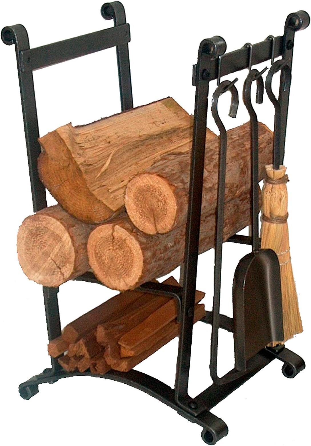 EnclumeCompact Curved Log Rack with Fireplace Tools, Hammered Steel