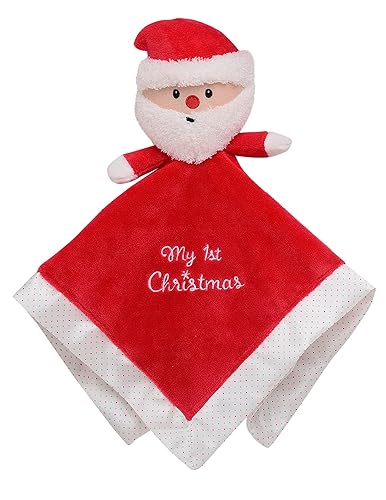 Magic Years - Manta de peluche de Papá Noel y sonajero de juguete con bordado de mi primera Navidad, rojo, 12 pulgadas