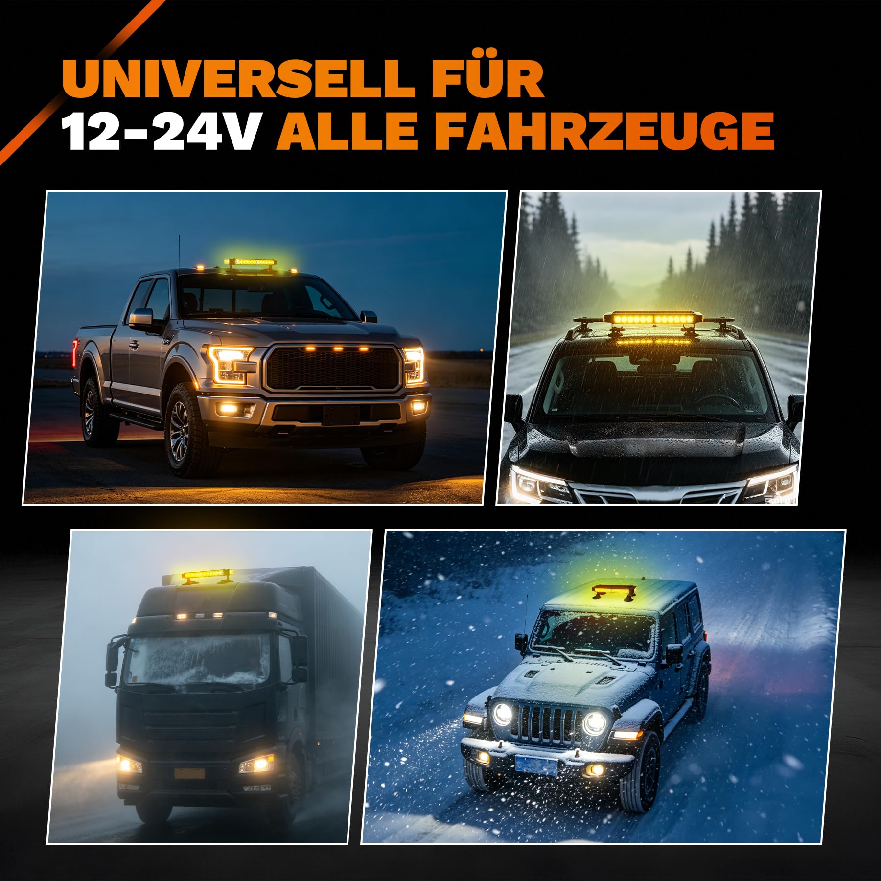 30 LEDs Blinklicht – Wiederherstellungswarnung, Stroboskoplicht, IP65 mit 4 Magnetsockeln, 7 Blitzmustern für 12 V/24 V Notfall für Fahrzeuge, Auto, Anhänger, Dach (bernsteinfarben)