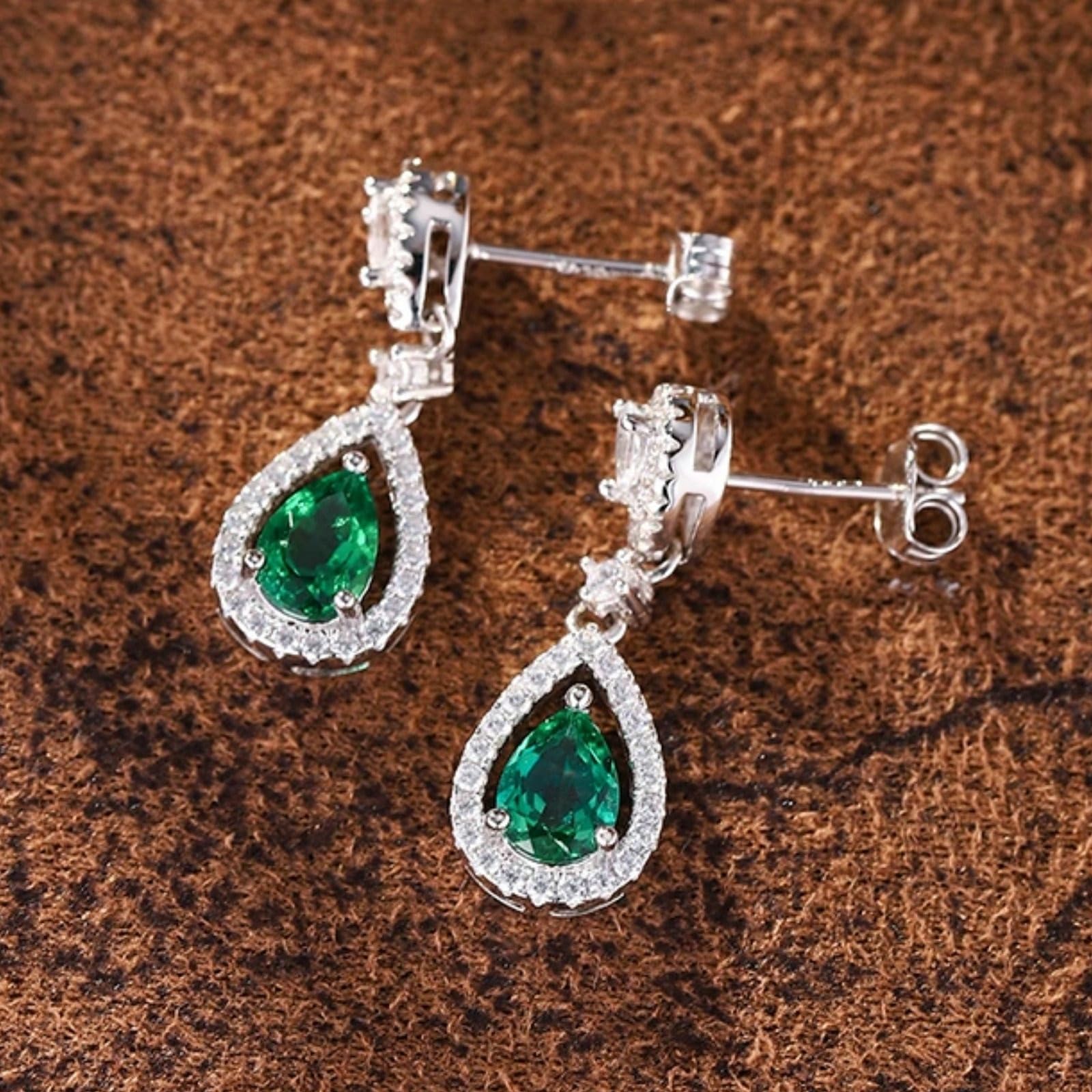 Orecchini pendenti in oro bianco 9 K/14 K/18 K, 1 ct creato in laboratorio smeraldo a goccia orecchini in vero oro per donne