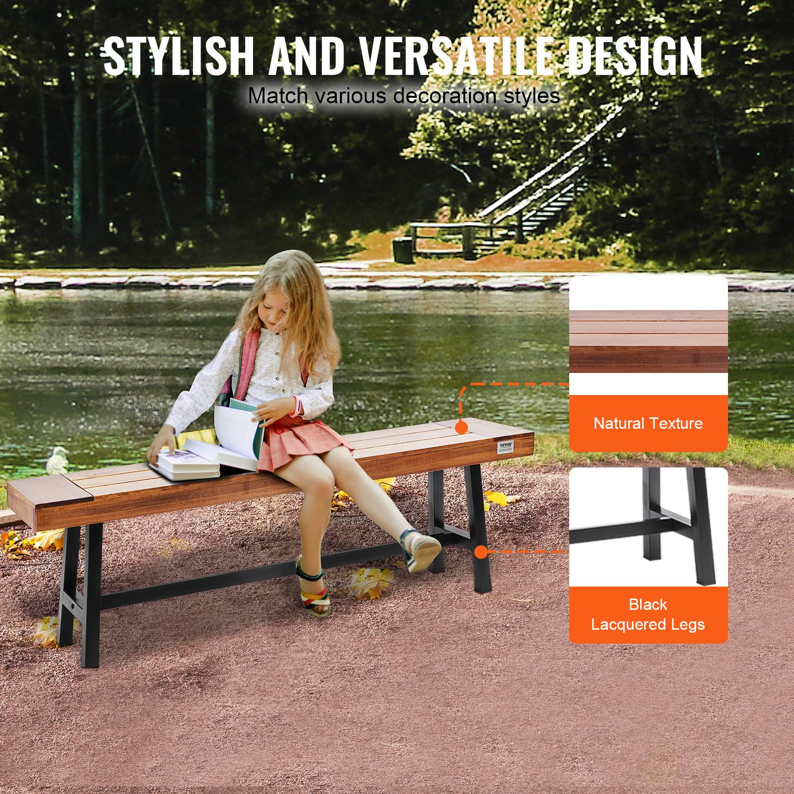 VEVOR Gartenbank Gartenmöbel Bänke 113 cm 272 kg Tragkraft, wetterfeste Verandabank mit verstellbaren Fußpolstern & dickem Bein, Terrassenbank aus Kunststoff für Garten Park Hof (1600 x 365 x 482 mm)