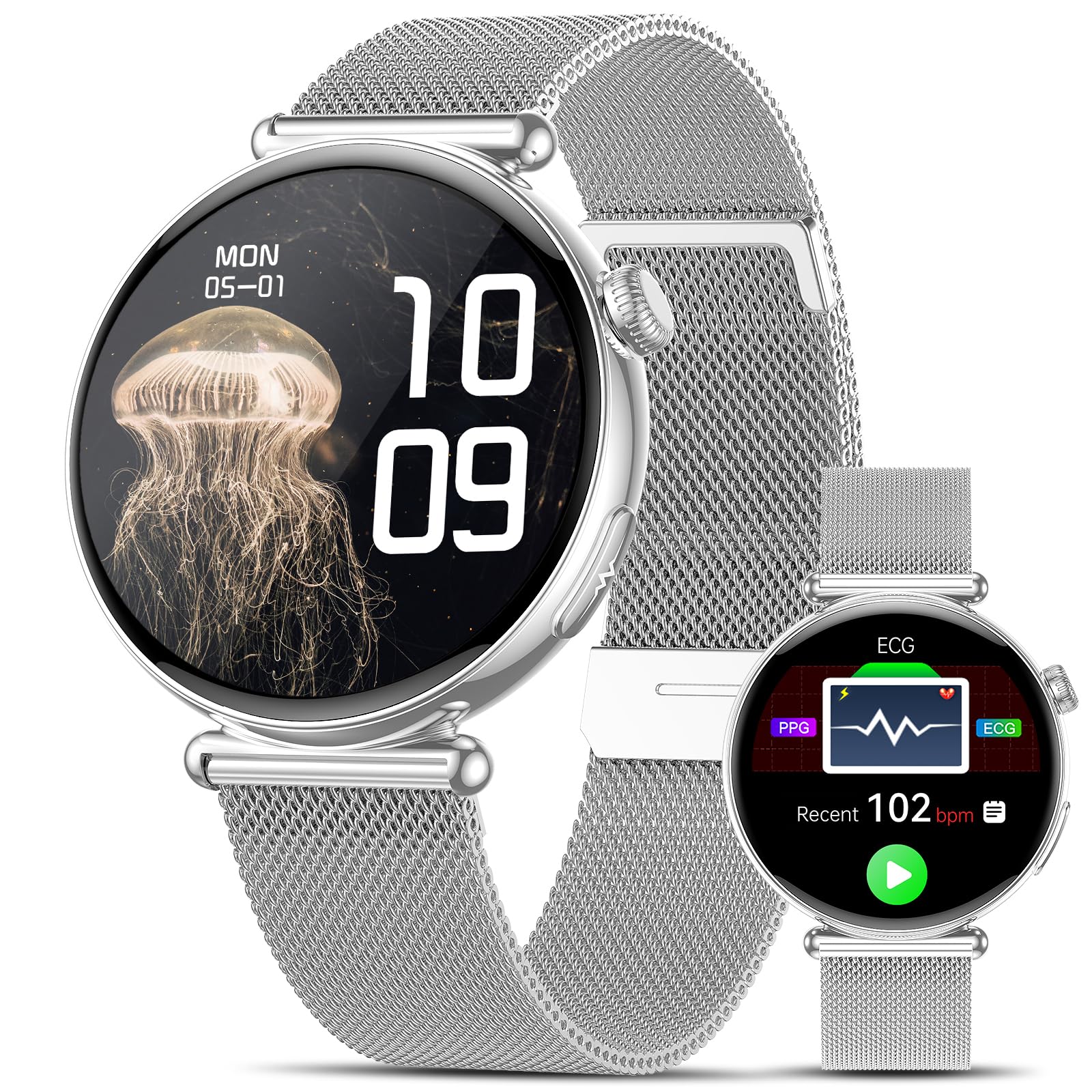 2026 AI-GPT Montre Connectée avec ECG/HRV/IMC/Sommeil/Pression Artérielle | 1,32" Smartwatch avec Fréquence Cardiaque/SpO2/Température Corporelle/Émotions/Fatigue/Cycle Menstruel/SOS, Rappel de santé