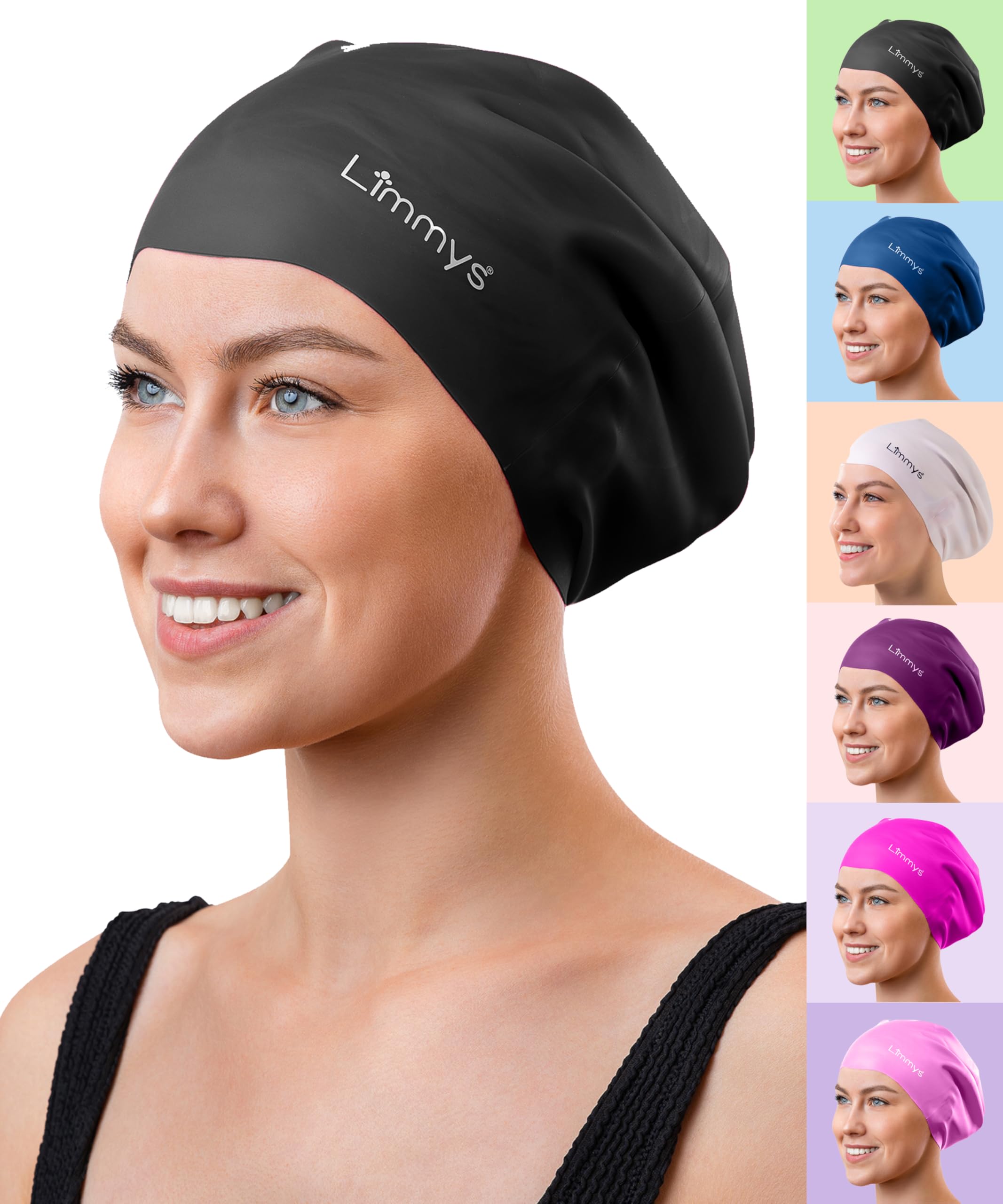 Limmys Bonnet de bain cheveux longs silicone extensible sans latex antidérapant