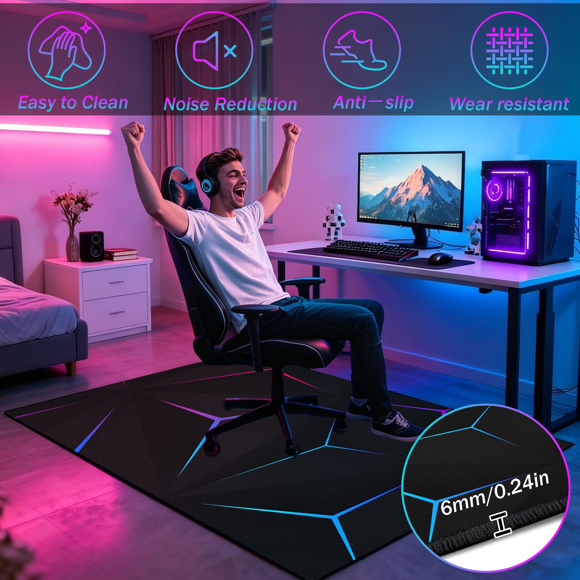 Tappeto da Gaming 90 x 160 cm Tappeto da Gioco per Camera da Letto dei Ragazzi 3D, Decorazione per Camera da Letto, Soggiorno, O Stanza dei Giochi, Ragazzo Bambini Antiscivolo