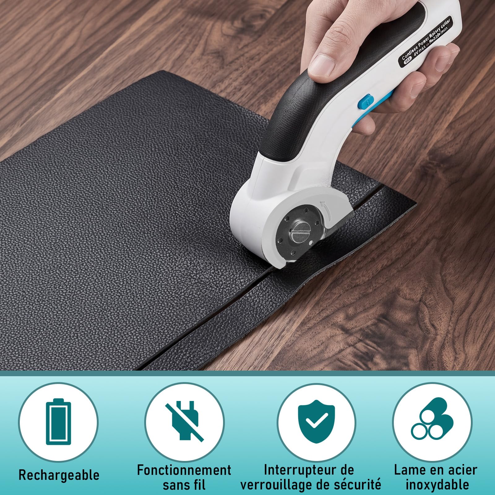Cutter pour Carton 3,7 V Ciseaux Électriques, Cutter pour Carton Électrique avec Batterie 2000 mAh,Cutter Rotatif Universel sans Fil avec 2 Lames Auto-affûtantes pour Moquette,Cuir et Feutre