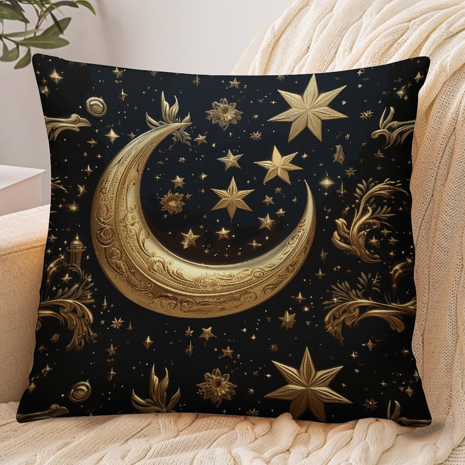 Fekiloot Style Golden Stars And Moon Pillowcase Pillow Sham Pillow Case
