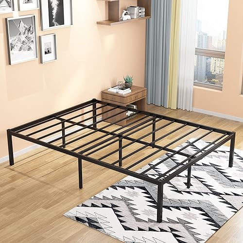 Weehom Full Size Bed Frame 16 Inch Metal Platform Bed Frames No Box Spring Needed, Mattress Foundation, Heavy Duty Steel Slat Support, Large Underbed Storage Space, Easy Assembly, Black