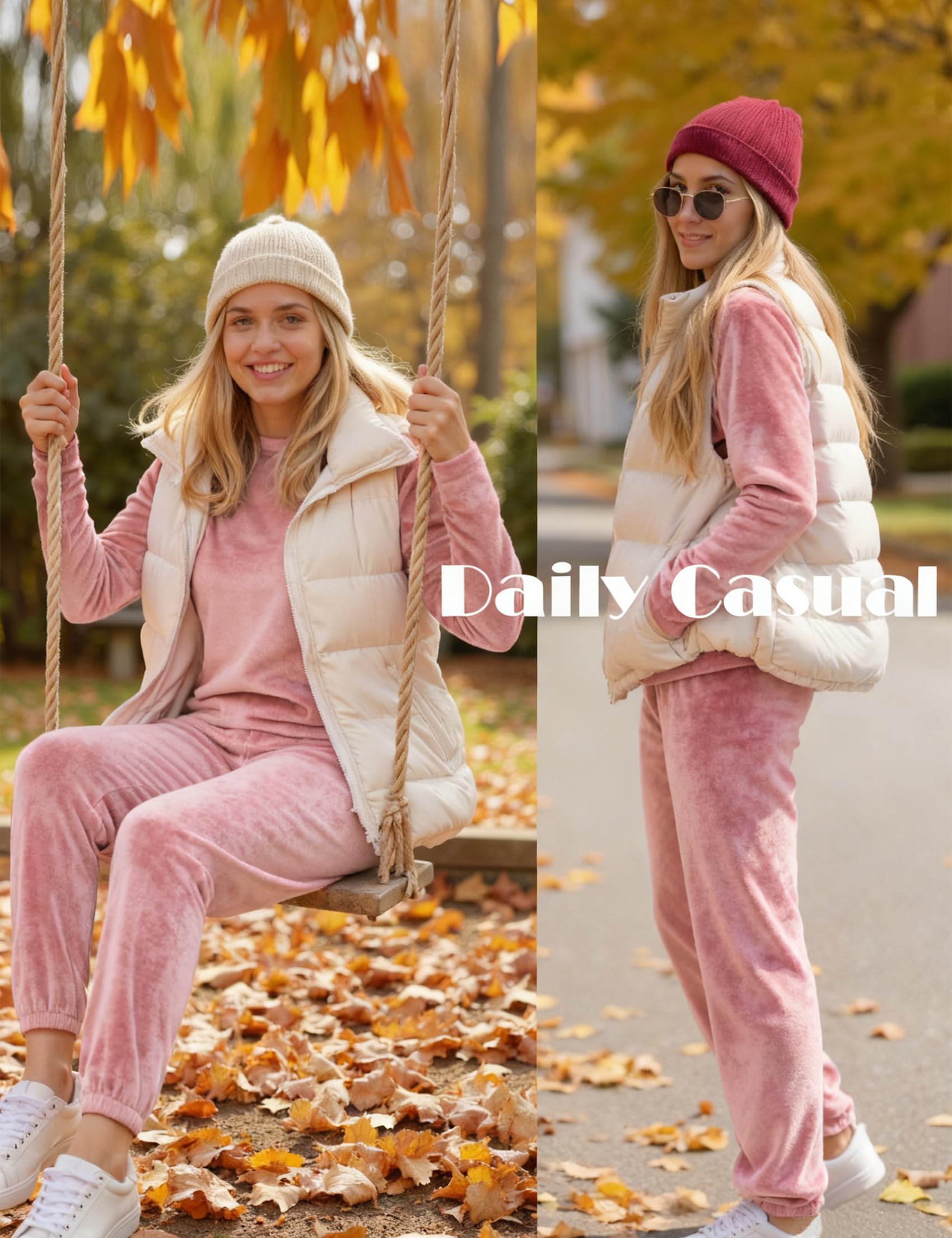 Wayleb Pigiama Donna Invernale Due Pezzi,Velluto Loungewear Tuta Casa Calda Autunno Inverno Manica Lunga Girocollo Maglia Top con Tasche e Pantaloni S-3XL