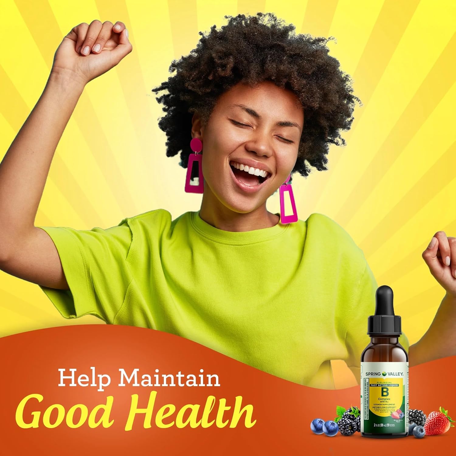 SUREFECT Spring Valley Fast-Acting Liquid B-Complex with B12 - Sublingual Berry Flavor - Metabolism & Energy Support - 2 fl oz (59 Doses) Organizer.