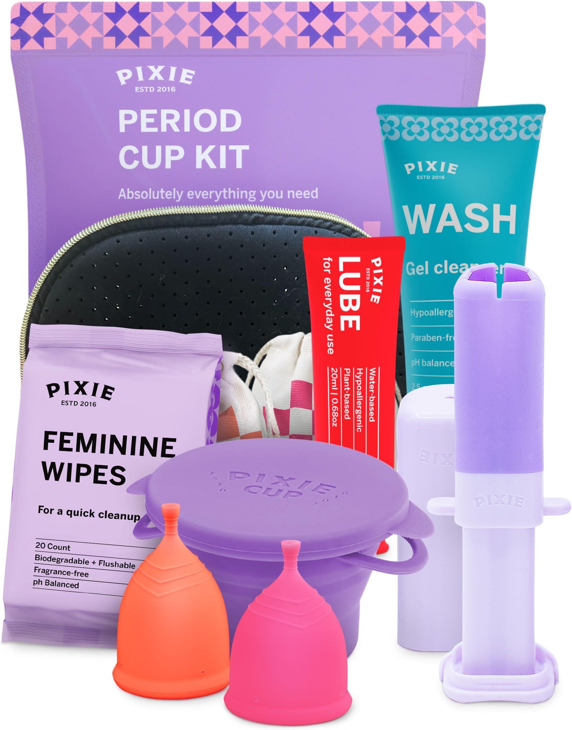 Pixie Menstrual Cup Kit - Best Period Cup Starter Kit for Feminine Care - Proven to Be What You Need to Become A Successful Cup User - 100% Medical-Grade Silicone - Tampon Alternative