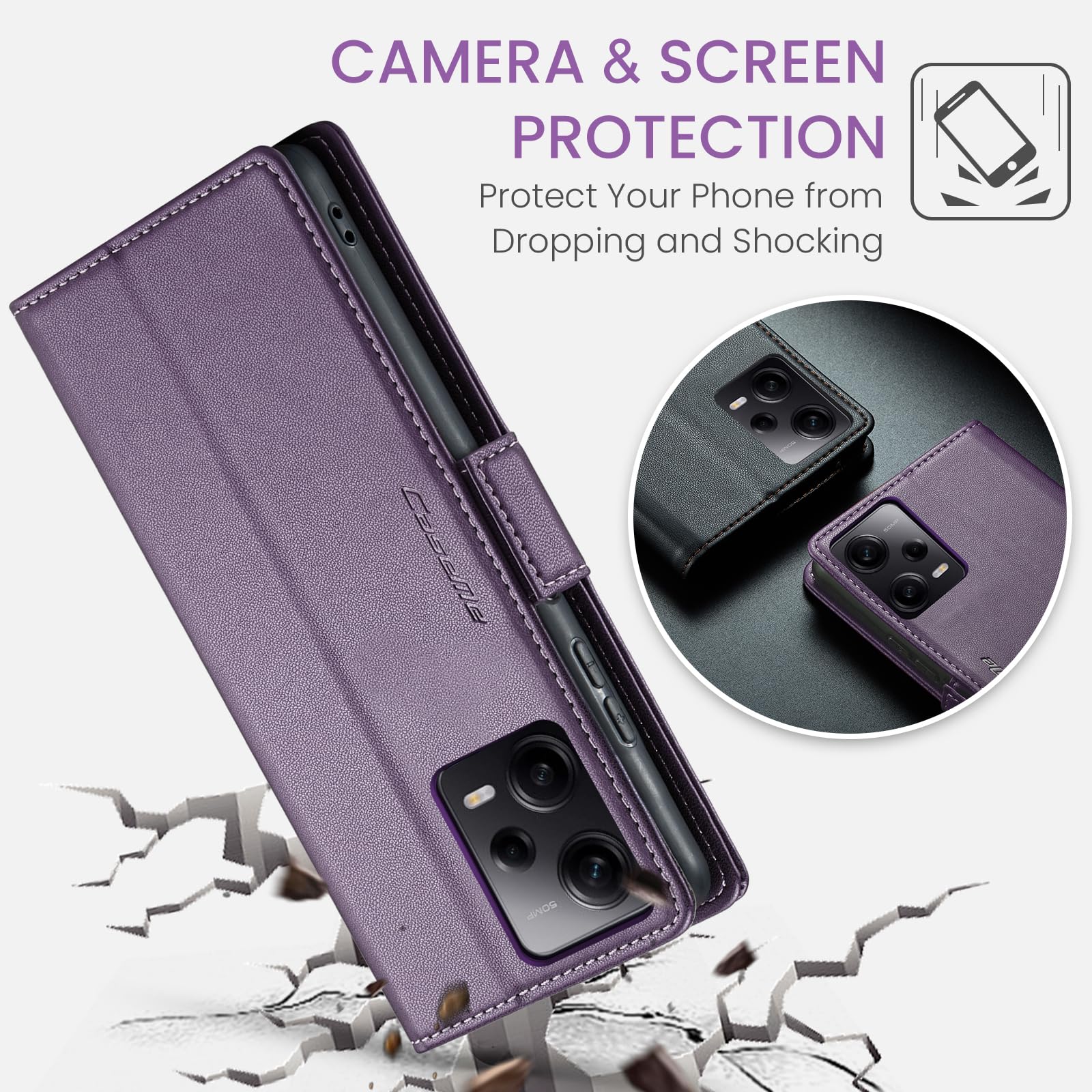 BoerHang Protettivo Custodia per Xiaomi Redmi Note 12 Pro 4G, Slot per Schede, Staffa, Cover Pelle PU Flip Portafoglio per Xiaomi Redmi Note 12 Pro 4G.(Viola chiaro