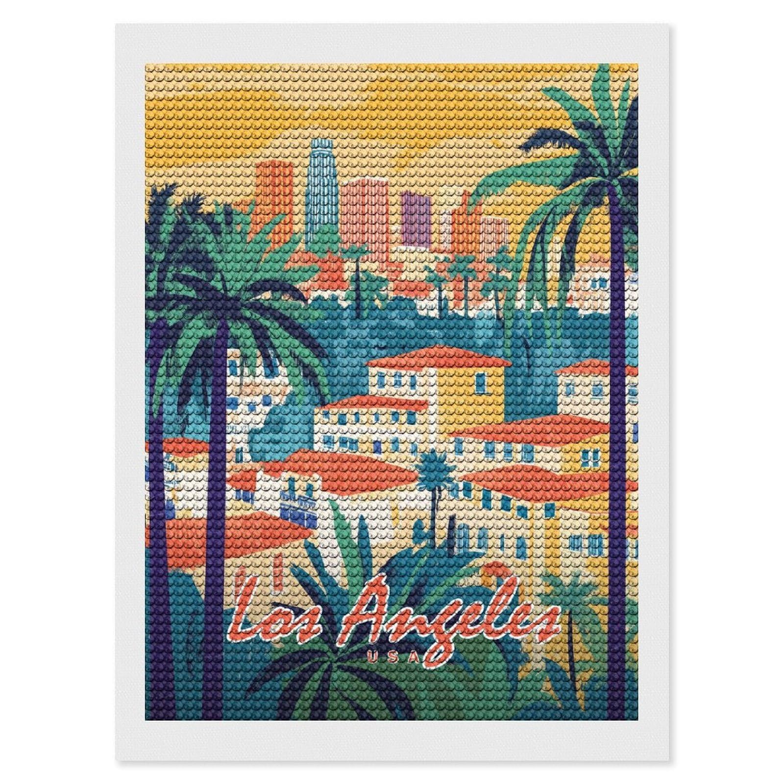 Junmoney Los Angeles Cityscape(2) Full Drill Diamond Painting Kit 12"x16", Mindful Craft Activity, Bedroom Decor, for Adults, Gift Idea
