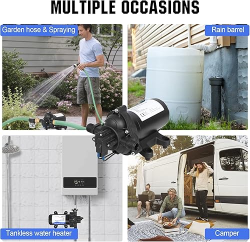 Miniatura 39 de ECO-WORTHY Bomba de agua dulce RV 12 V CC 3.5 GPM 45 PSI con interruptor de presión, bomba de diafragma de presión de agua autocebante de 12 voltios