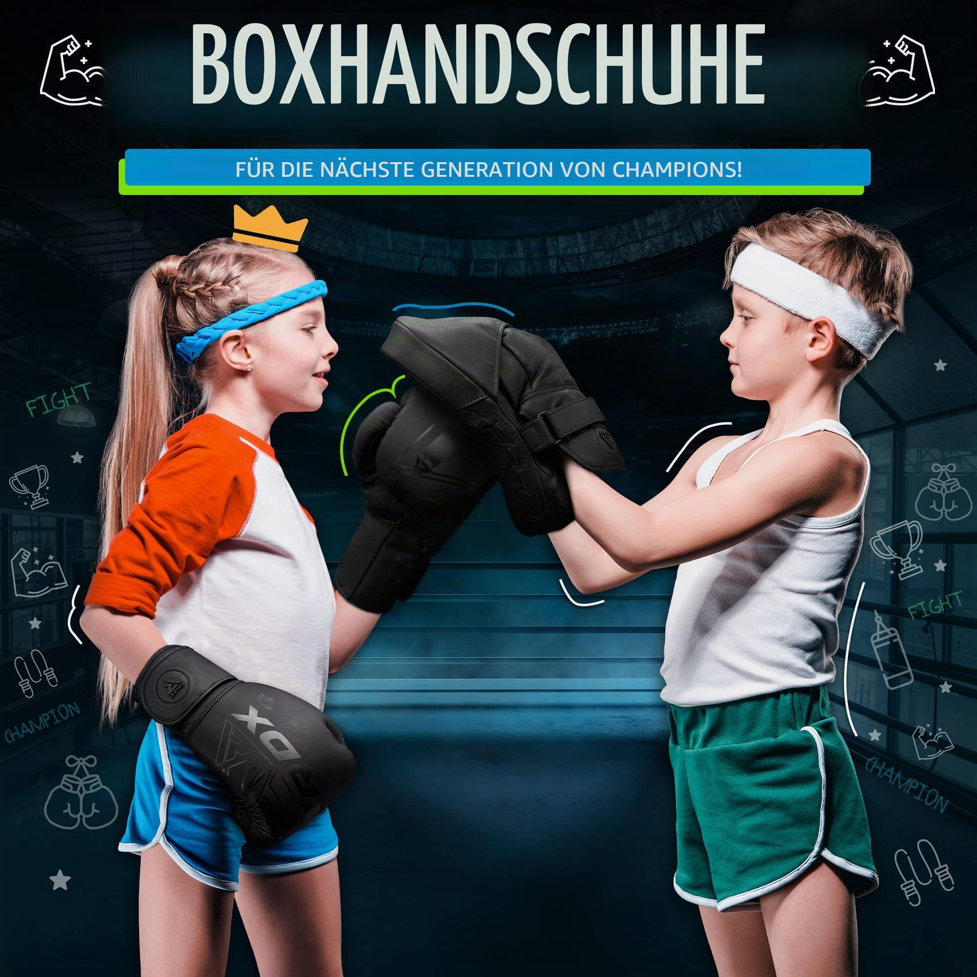 RDX Kinder Boxhandschuhe für Muay Thai Kickboxen Sparring, Maya Hide Leder Kara Junior Boxing Gloves, Sandsack Boxsack Punchinghandschuhe, Kickboxhandschuhe MMA Kampfsport 6oz 8oz