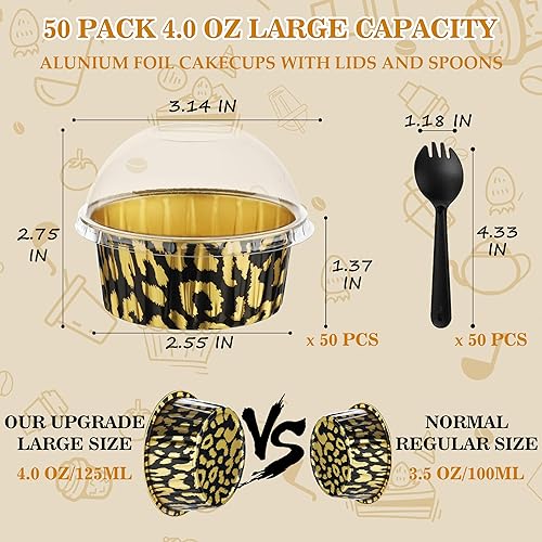 Miniatura 58 de 50 moldes para hornear con tapas, mini moldes de aluminio de 4 onzas con tapas, moldes desechables, moldes individuales para tartas, forros