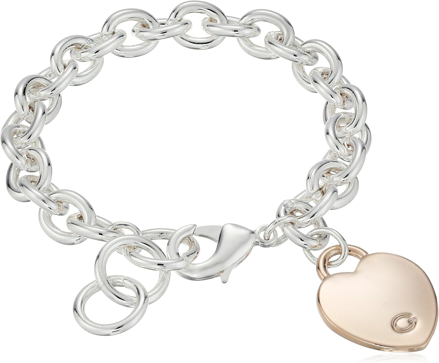 GUESS "Basic" Silver G Logo Heart Link Bracelet, 7.5": Clothing, Shoes & Jewelry