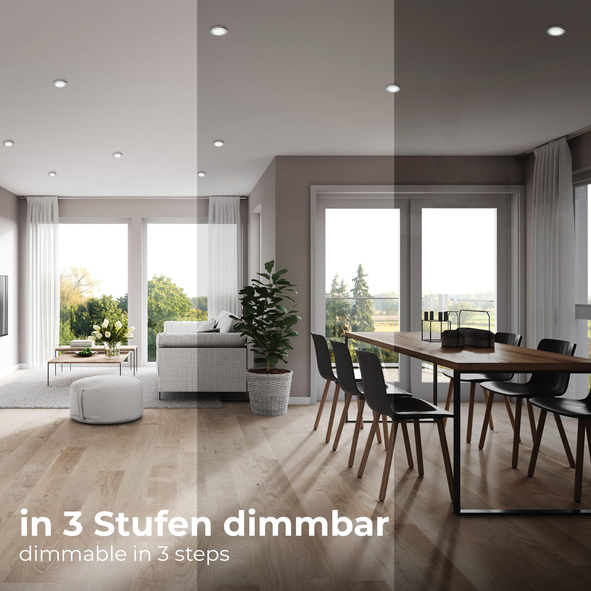 B.K.Licht - 5er Set LED Einbaustrahler 230V dimmbar in Stufen, schwenkbar, Lochdurchmesser 68mm, LED Spot, flach, Deckenspots, Spots, Einbauleuchten, Einbauspots, 82x28 mm, Matt-Nickel
