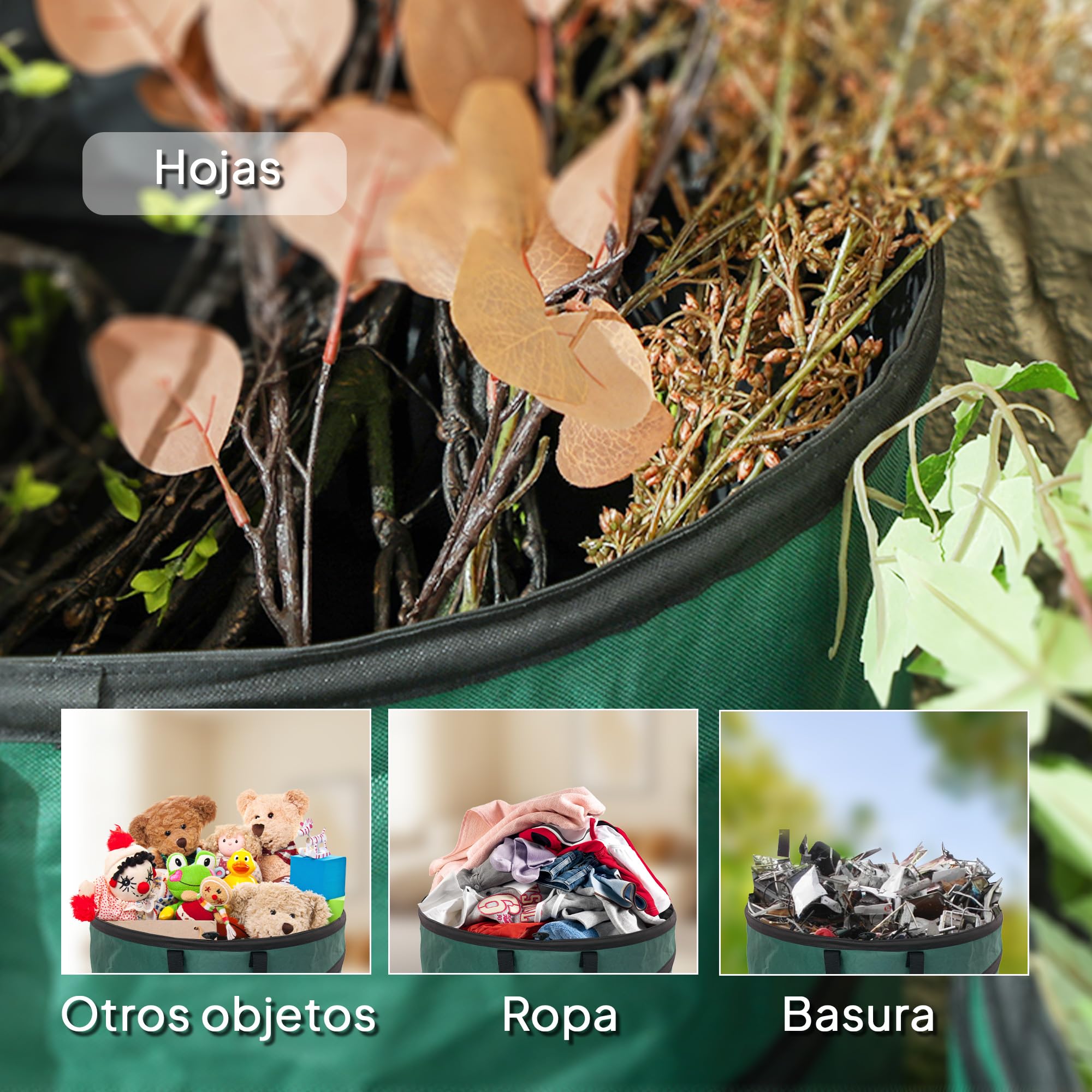 Outsunny Set de 4 Bolsas de Basura de Jardín 86L Resistentes con Asas y Botones de Fijación Bolsas para Residuos Pop-Up Plegables Reutilizables
