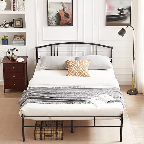 Miniatura 65 de VECELO Base de cama de tamaño individual con cabecera y estribo, base de colchón de plataforma metálica, listones de acero resistente, no necesita