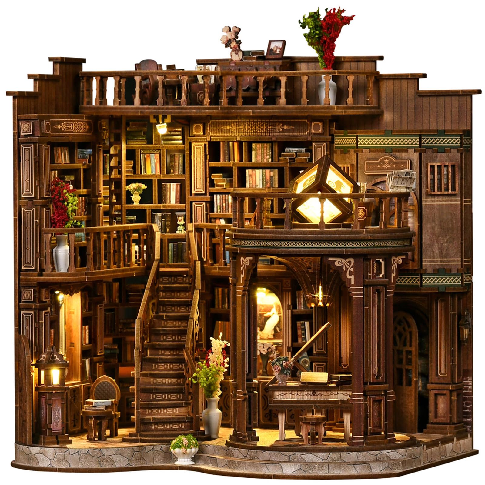 Wooden Booknook, Diy 3D Book Nook con Luce LED, Libreria dei Sogni Retrò Classici, Ideale Come Regalo per Appassionati del Fai da te, Mogli, Amici e Giovani