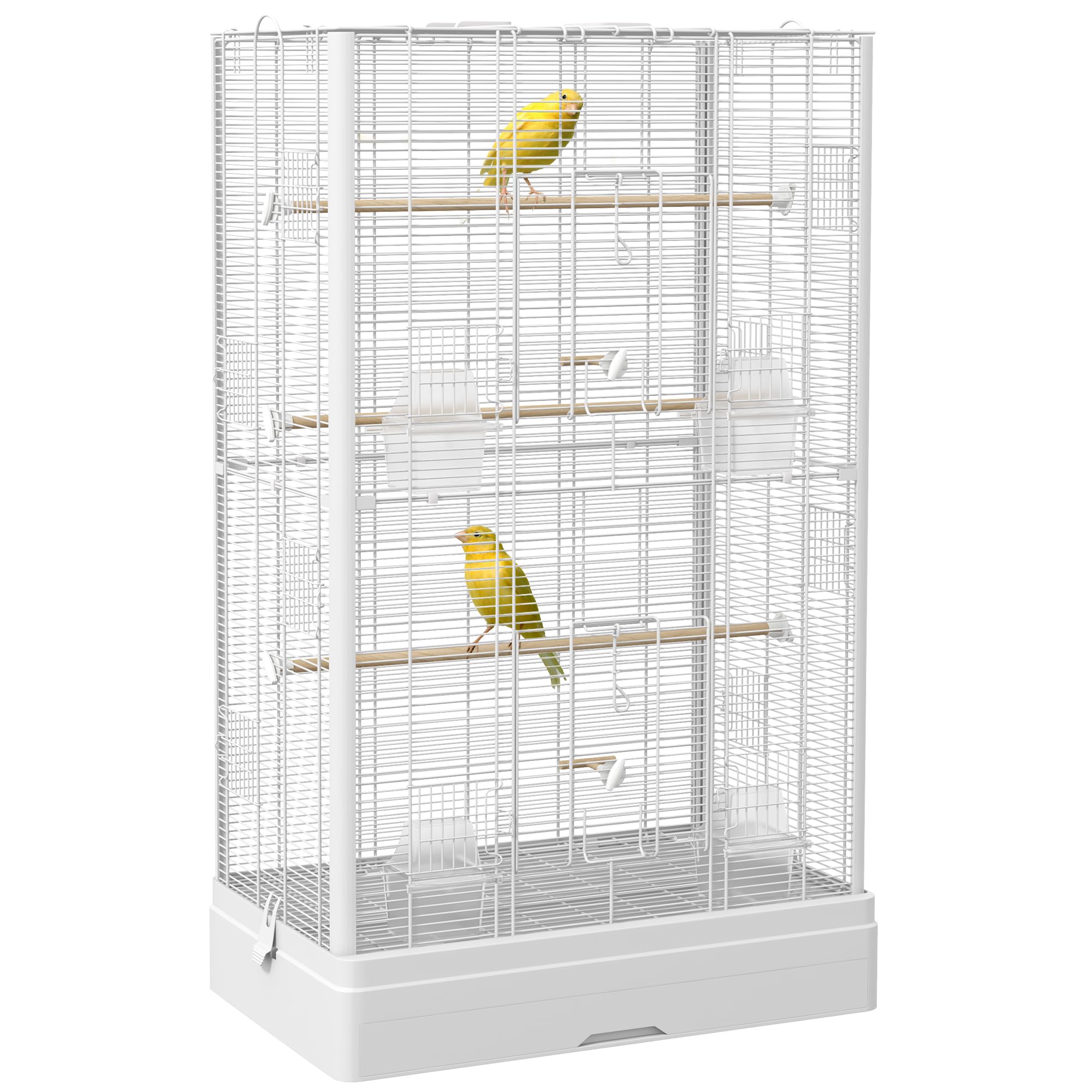 PawHut Jaula para Pájaros 61x36,5x98 cm Pajarera con Puertas Perchas Bandeja Extraíble Cajas de Comidas y Asas Jaula para Ninfas Periquitos Pinzones Canarios Blanco