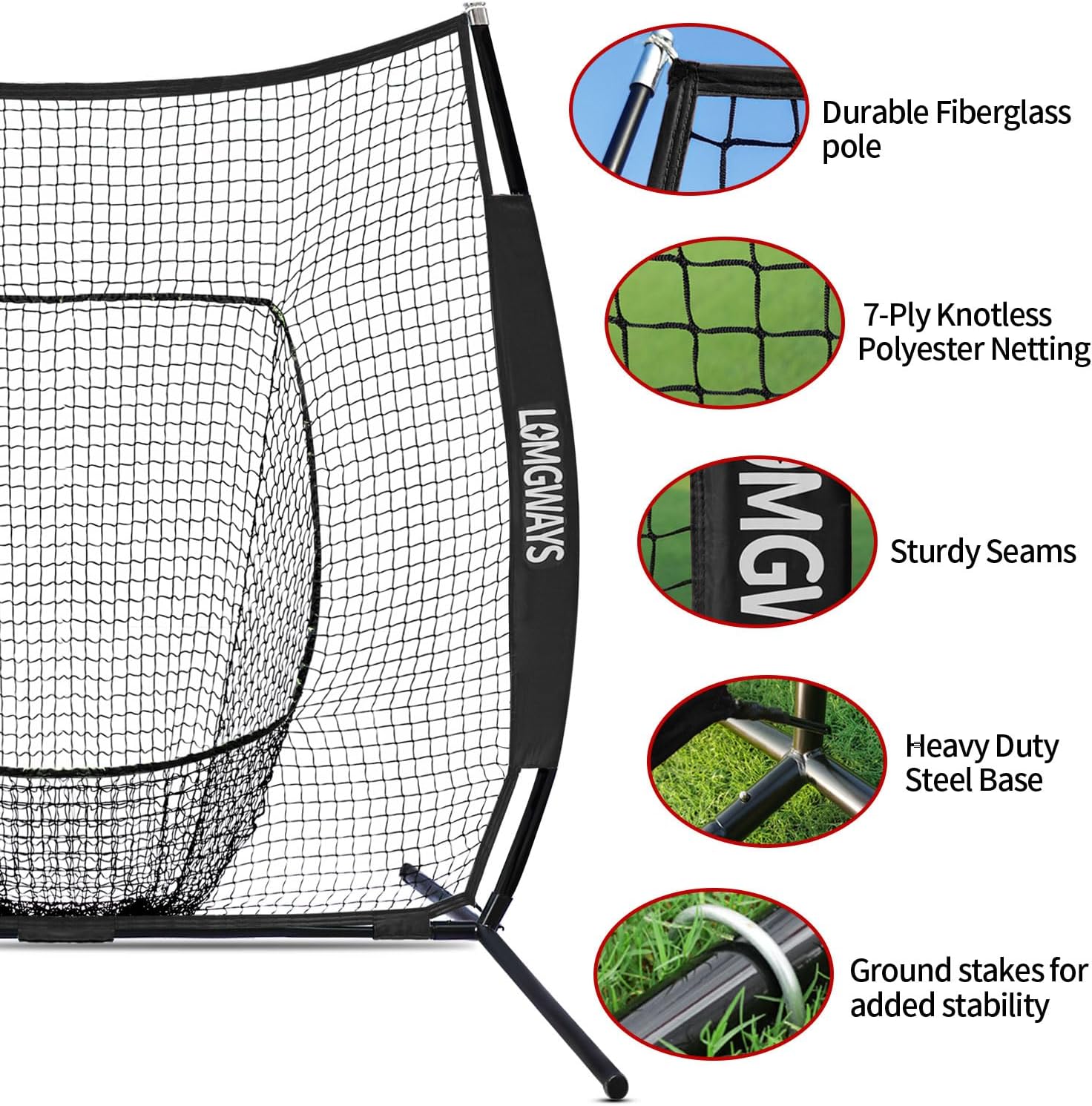 7x7ft/8x8ft Baseball Softball Net with Steel Frame for Batting, Hitting, Pitching, Portable Baseball Batting Net with Carry Bag, Great for All Levels - Image 5